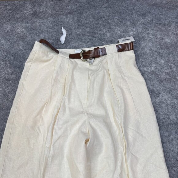 Emma James Pants Womens Sz 16 Cream Linen Blend Belt VTG High Rise Straight NEW - Picture 5 of 11